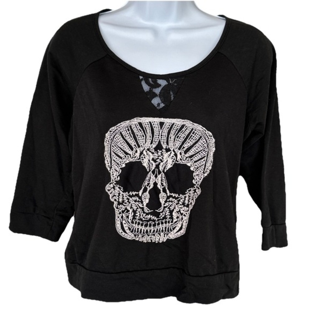 Miss Chievious Crocheted Skull‎ Crop Top Lace Back Medium Edgy Goth